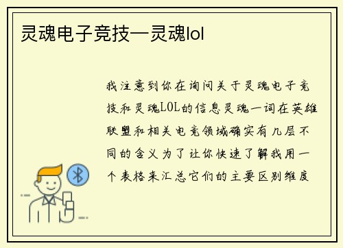 灵魂电子竞技—灵魂lol